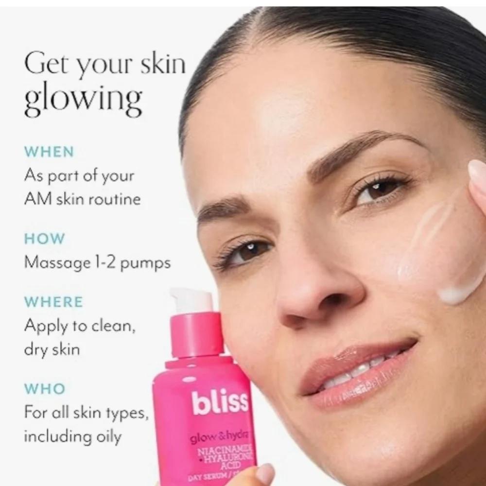 Bliss Glow & Hydrate Niacinamide & Hyaluronic Acid Day Serum, 15ml, New